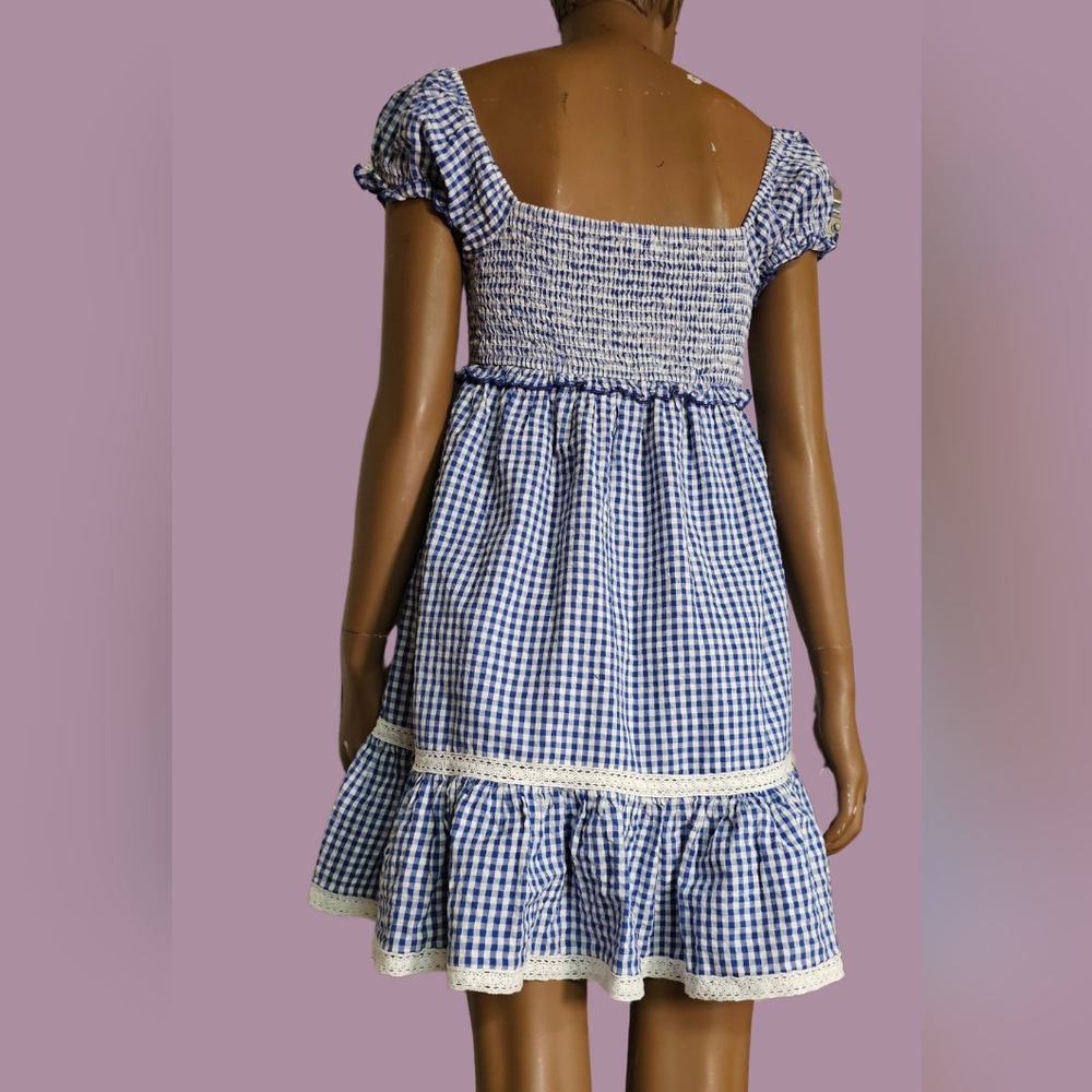 urban outfitters baby doll blue and white checkered mini dress Size S - Picture 7 of 10